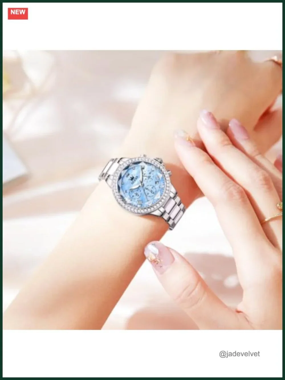 Women Ceramic Chronograph Watch with Diamond Faceted Crystal, Rose Gold